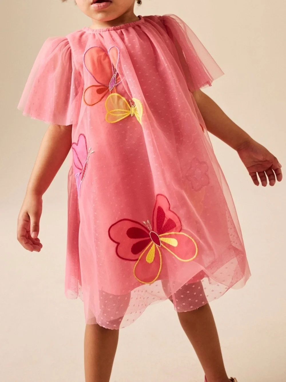 Coral Butterfly Angel Sleeve Mesh Dress NWT Size 3-4yrs